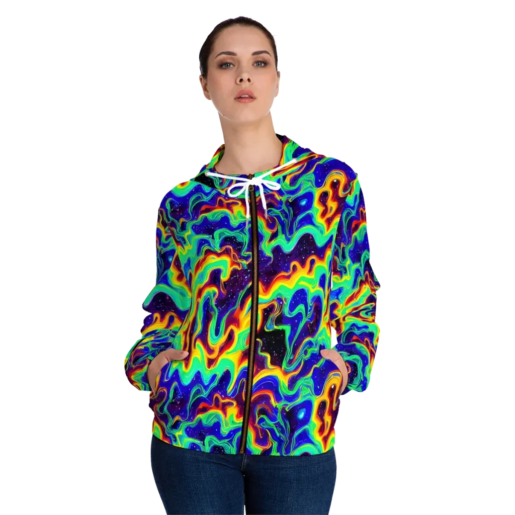 Hypercosm on Women's Full-Zip Hoodie — Front On Person