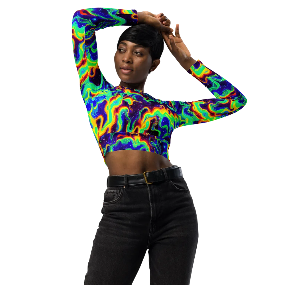 Hypercosm on Long Sleeve Crop Top — Front