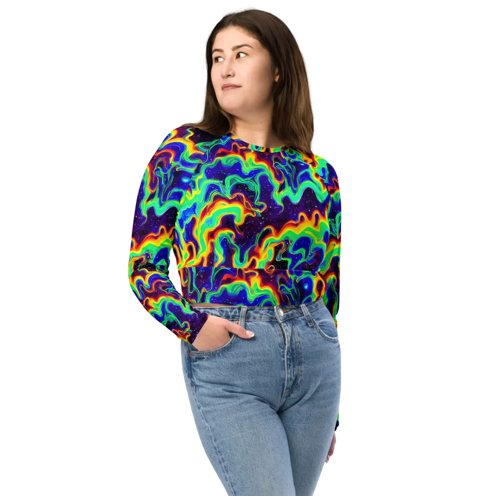 Hypercosm on Long Sleeve Crop Top — Front