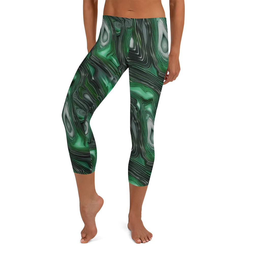 Malachite Current on Capri Leggings — Front