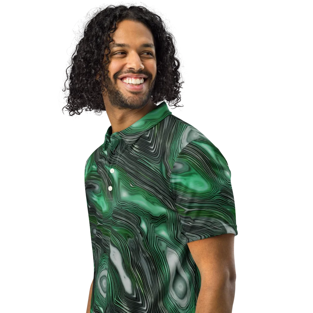 Malachite Current on Men's Slim Fit Polo Shirt — Left Front