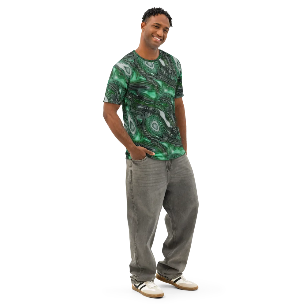 Malachite Current on Men's Cotton Crew Neck T-Shirt — Right Front