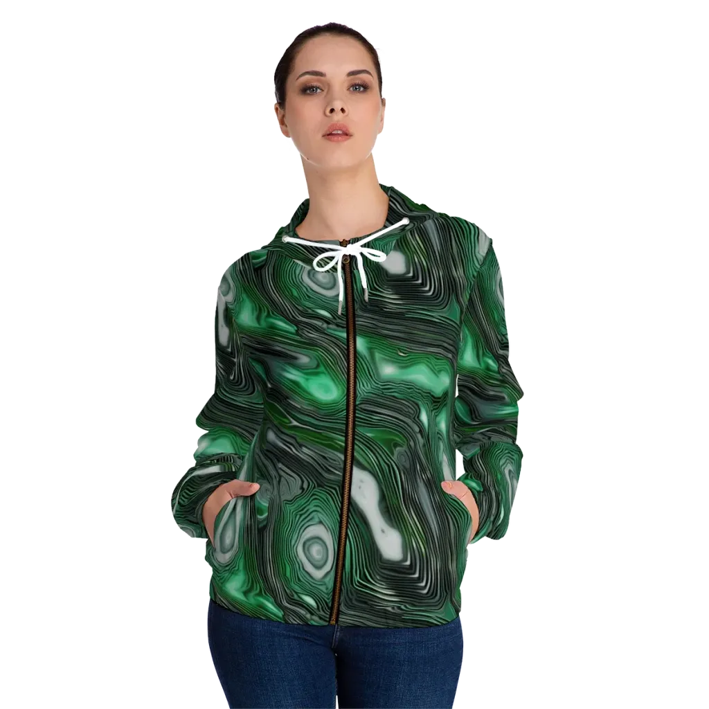 Malachite Current on Women's Full-Zip Hoodie — Front On Person