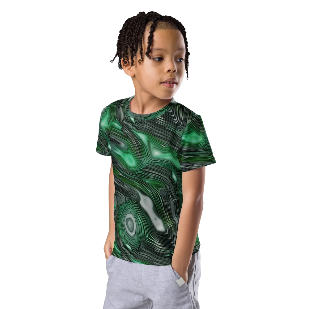 Malachite Current on Kids Crew Neck T-Shirt — Left Front