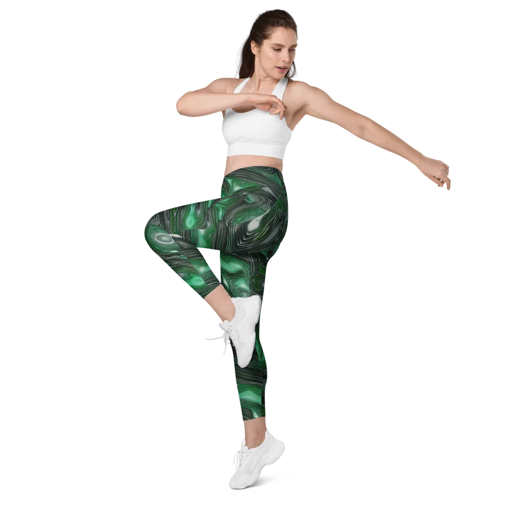 Malachite Current on Leggings with Pockets — Left Front