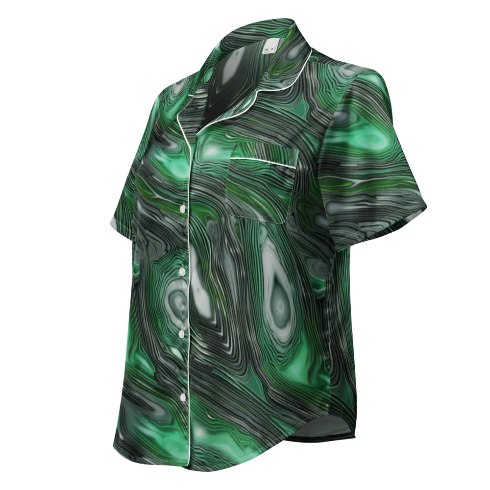 Malachite Current on Women's Short Sleeve Pajama Top — Left Front