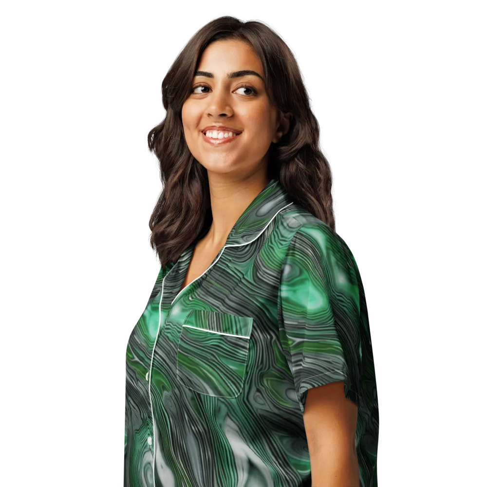 Malachite Current on Women's Short Sleeve Pajama Top — Left Front