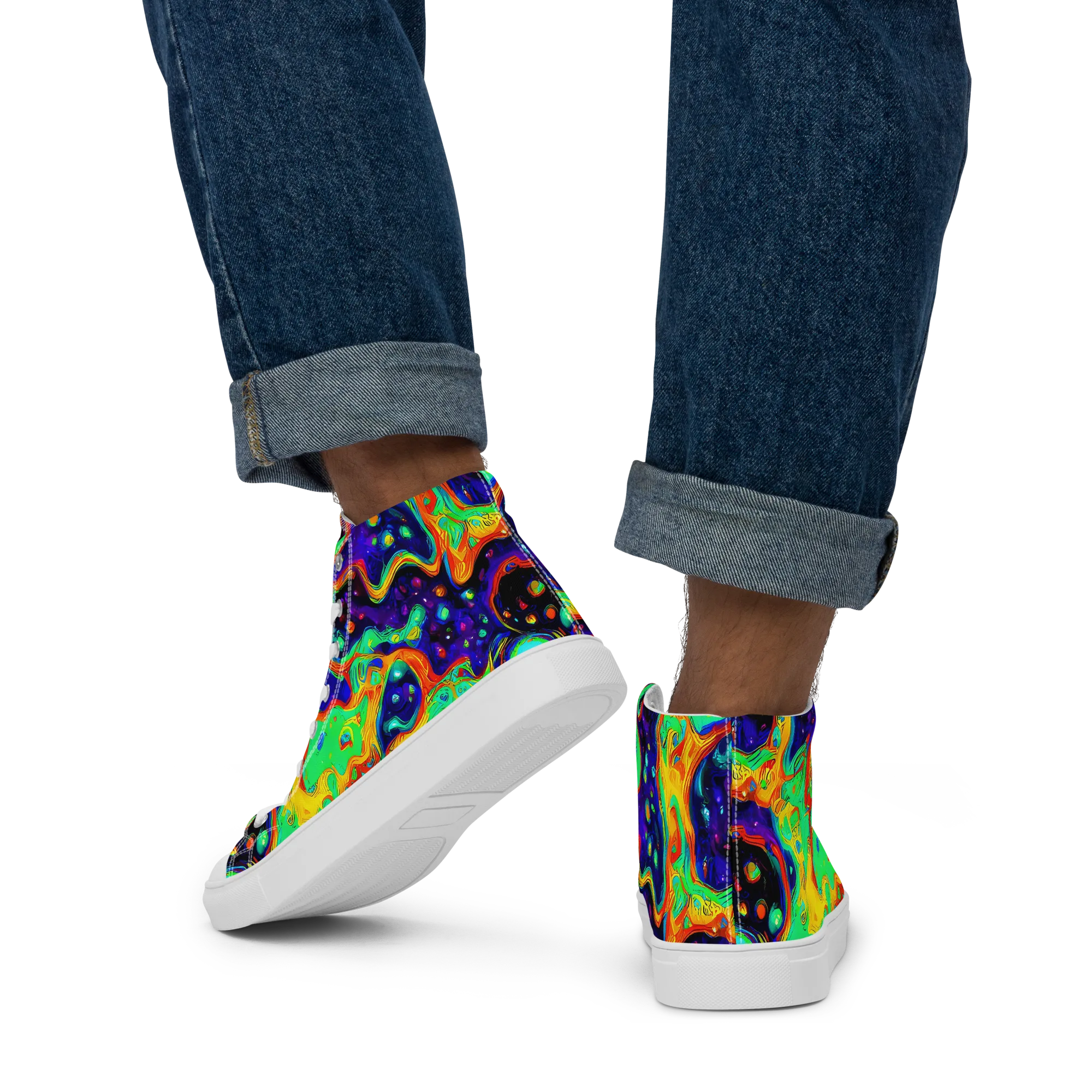 Deep Space Melt on Men's High Top Canvas Shoes — Back