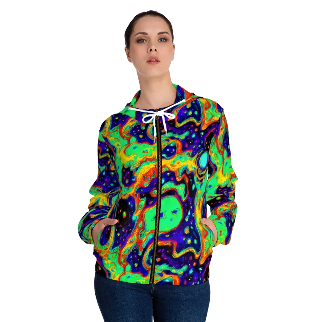 Deep Space Melt on Women's Full-Zip Hoodie — Front On Person
