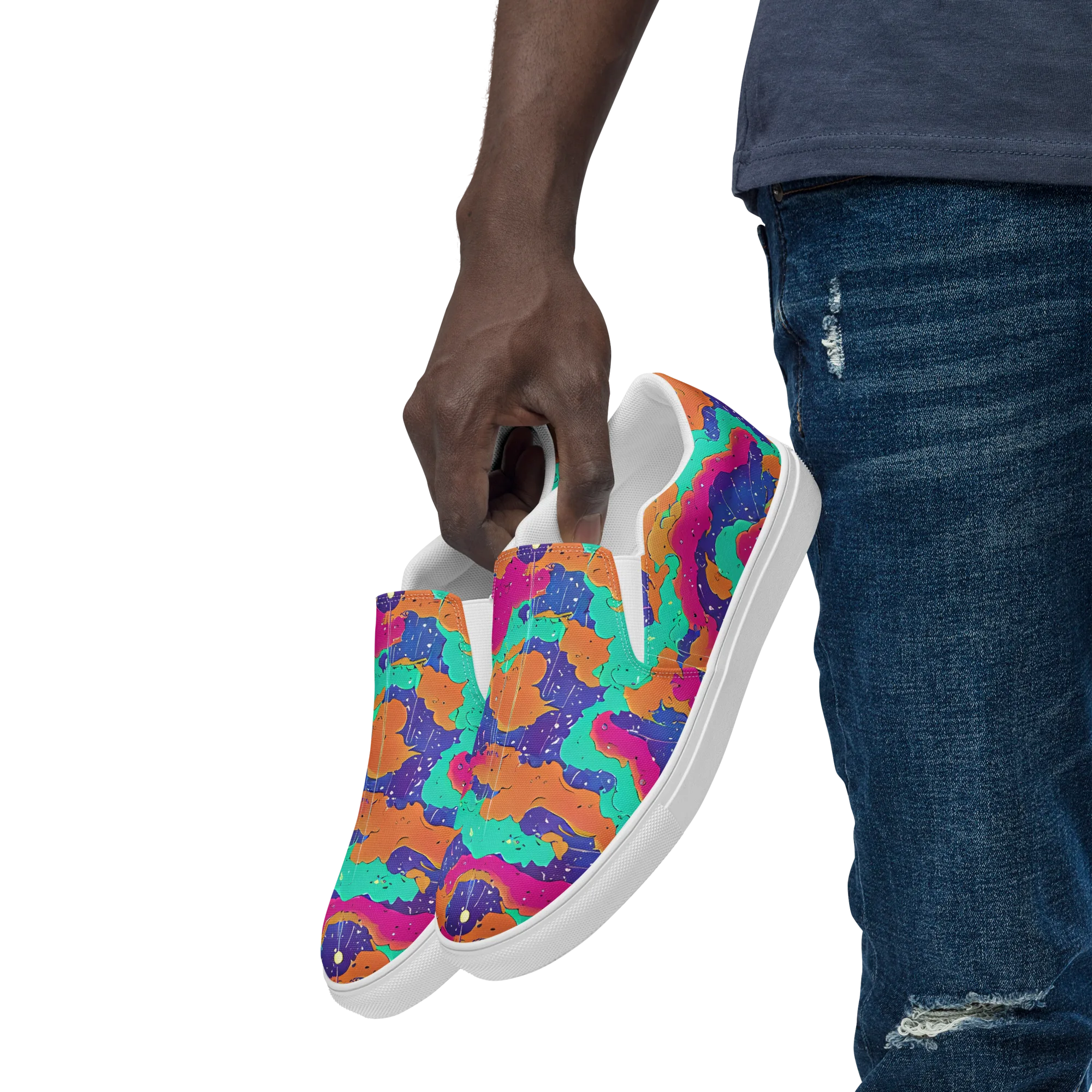 Arcade Ocean on Men's Slip-On Canvas Shoes — Left Front