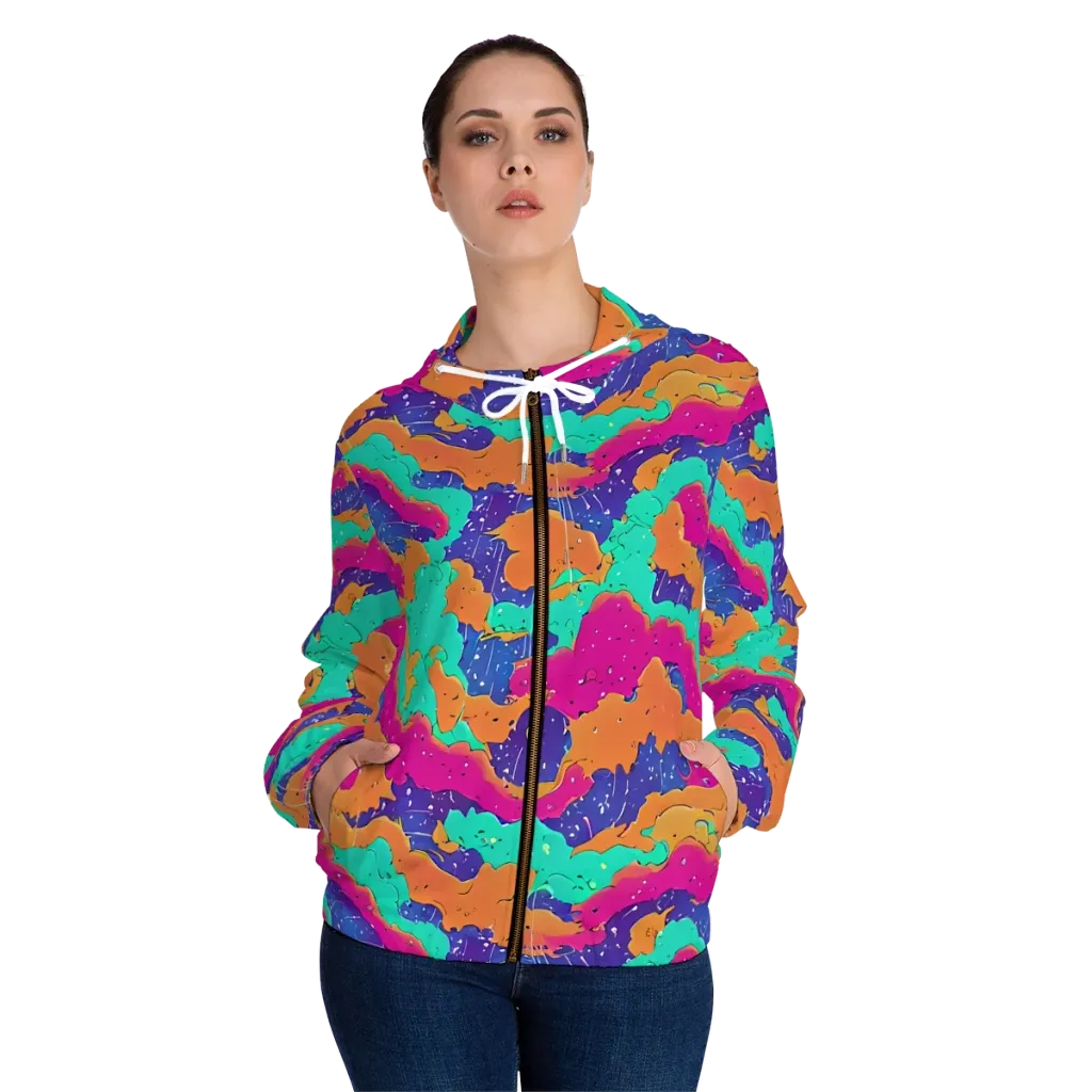 Arcade Ocean on Women's Full-Zip Hoodie — Front On Person