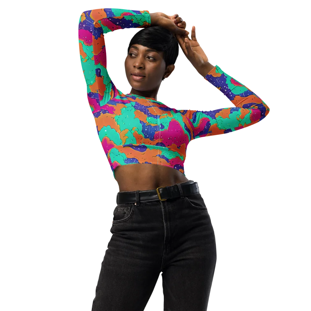 Arcade Ocean on Long Sleeve Crop Top — Front