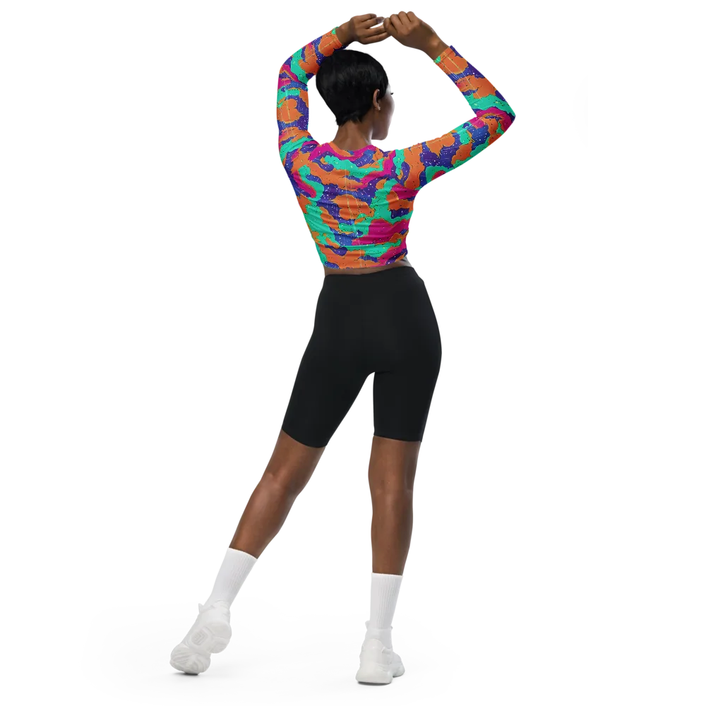 Arcade Ocean on Long Sleeve Crop Top — Back