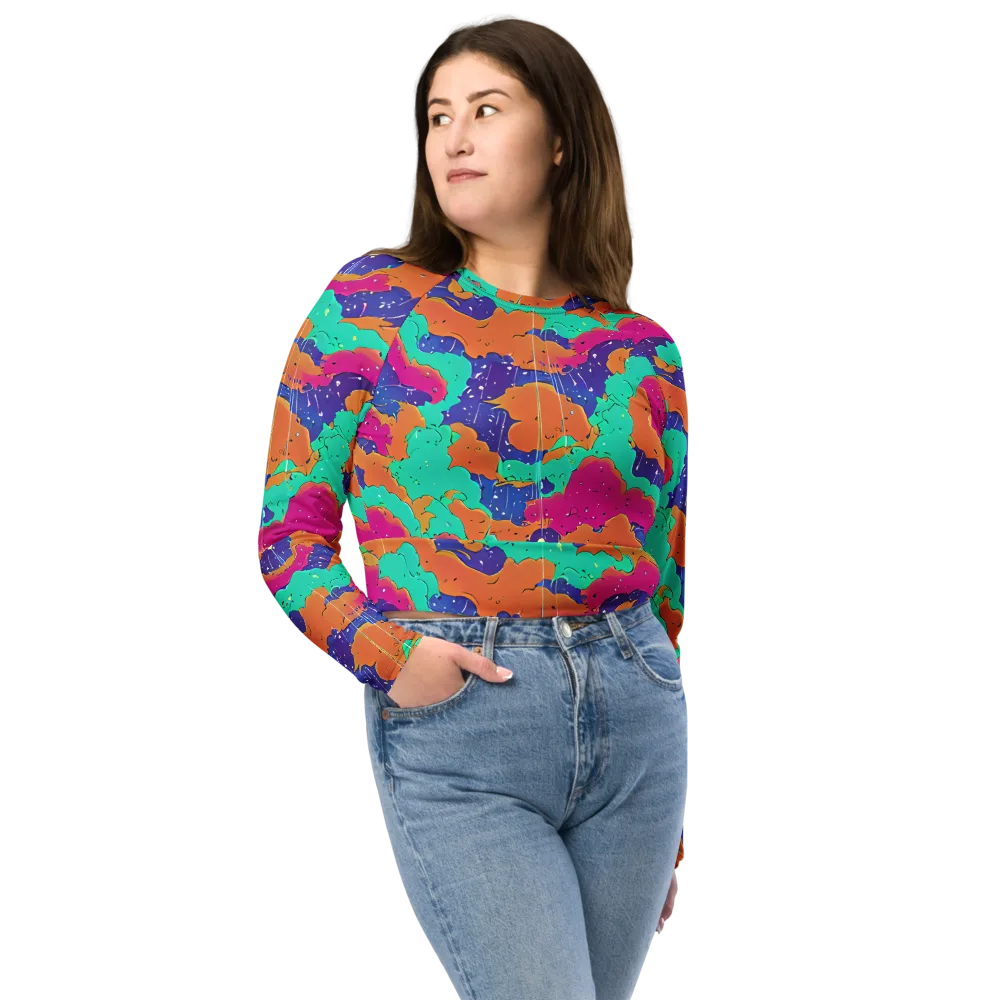 Arcade Ocean on Long Sleeve Crop Top — Front