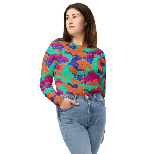 Arcade Ocean on a Long Sleeve Crop Top