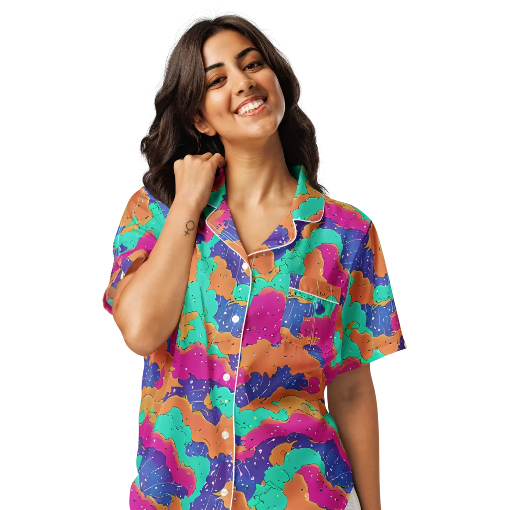 Arcade Ocean on Women's Short Sleeve Pajama Top — Front
