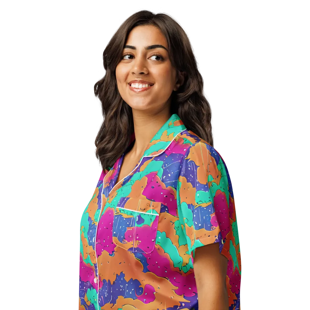 Arcade Ocean on Women's Short Sleeve Pajama Top — Left Front