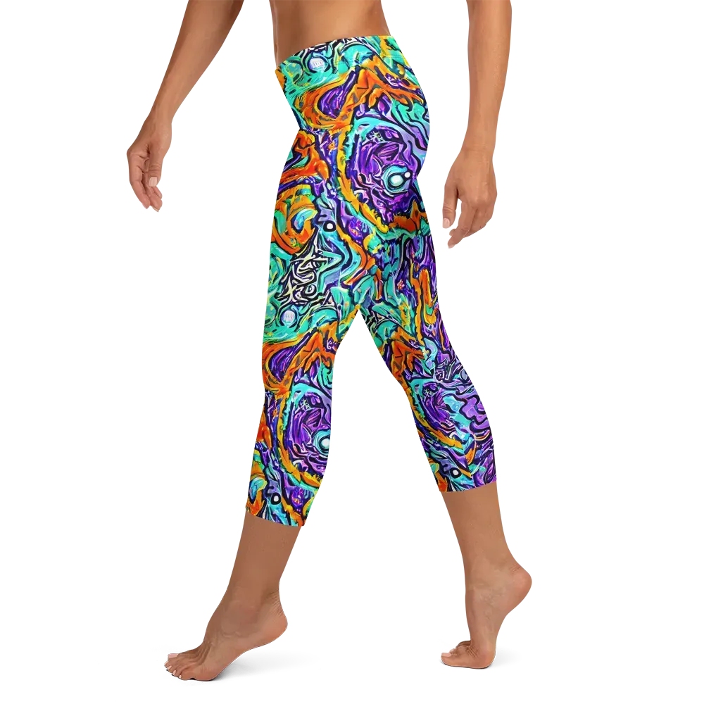 Orchid Frenzy on Capri Leggings — Left