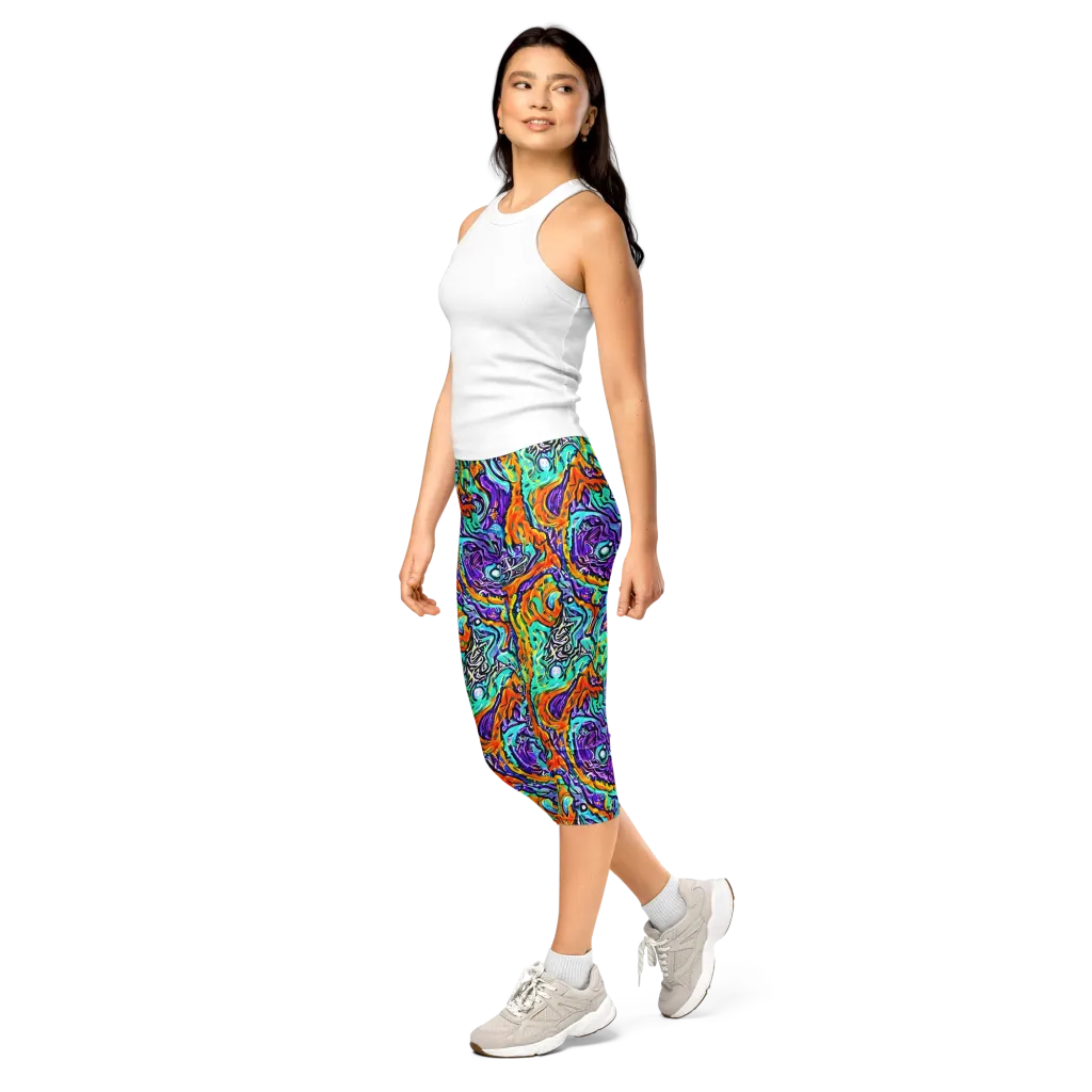 Orchid Frenzy on Capri Leggings — Left Front