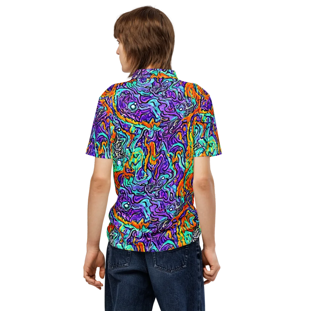 Orchid Frenzy on Men's Slim Fit Polo Shirt — Back