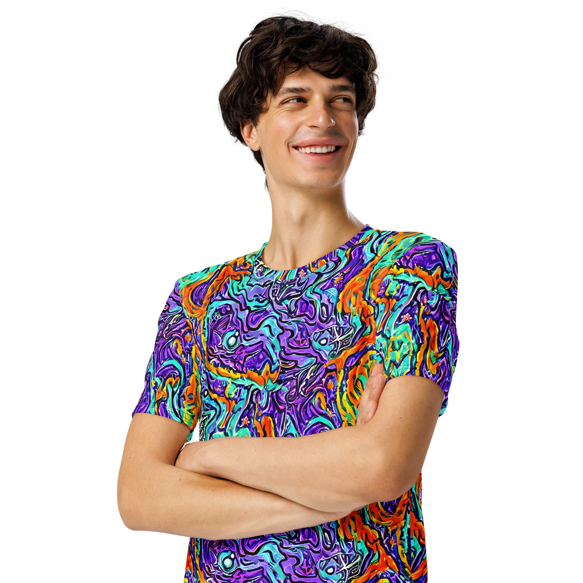Orchid Frenzy on Men's Crew Neck T-Shirt — Left Front