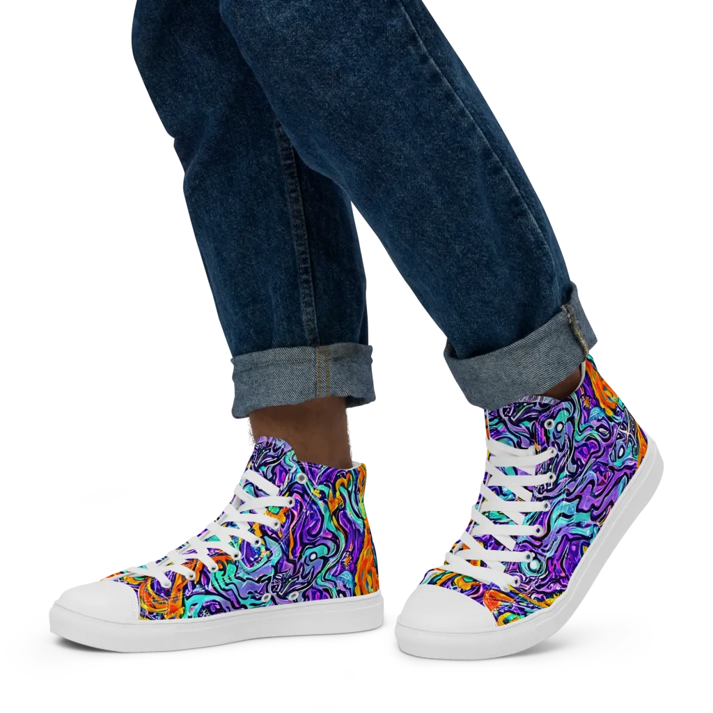 Orchid Frenzy on Men's High Top Canvas Shoes — Left