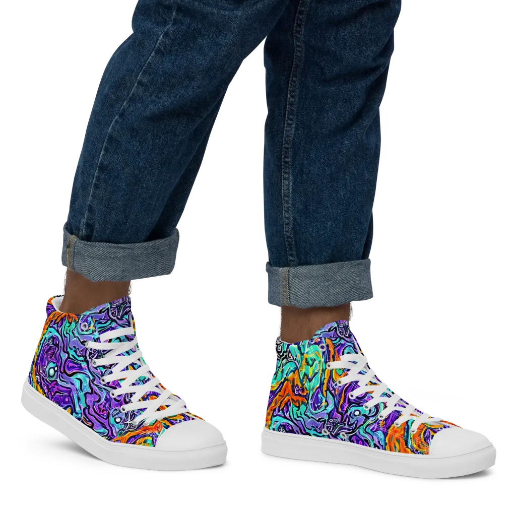 Orchid Frenzy on Men's High Top Canvas Shoes — Right