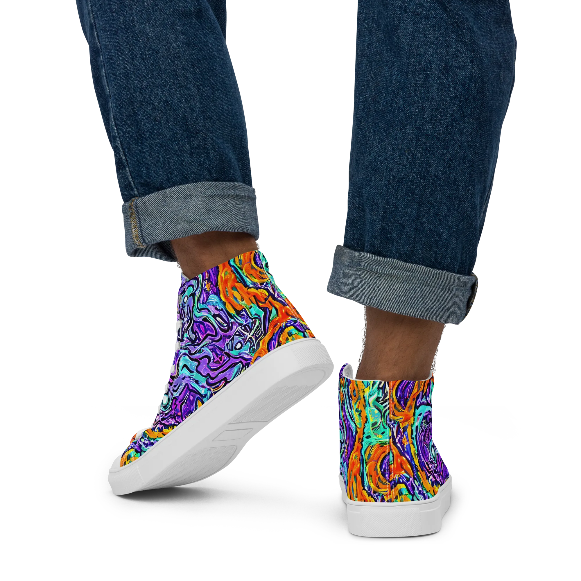 Orchid Frenzy on Men's High Top Canvas Shoes — Back