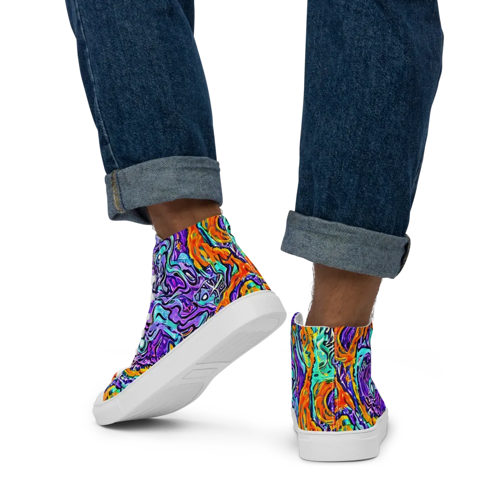 Orchid Frenzy on Men's High Top Canvas Shoes — Back