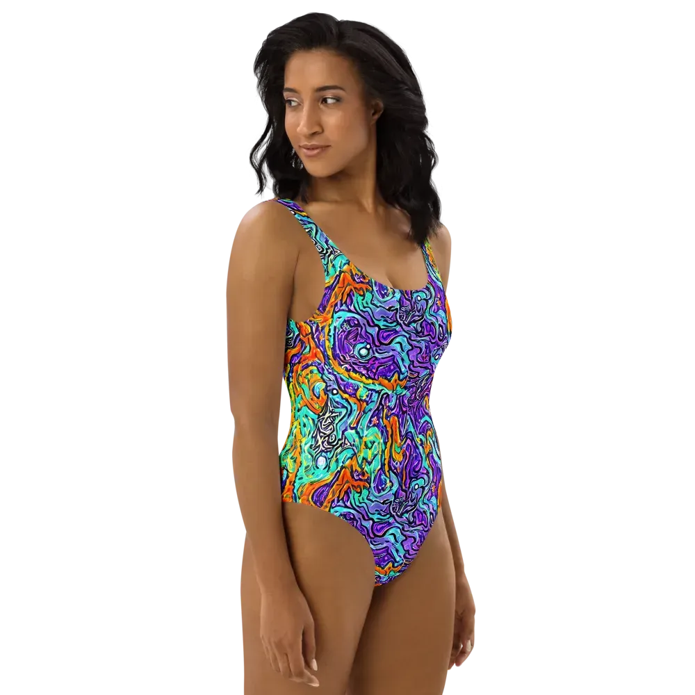 Orchid Frenzy on One-Piece Swimsuit — Right