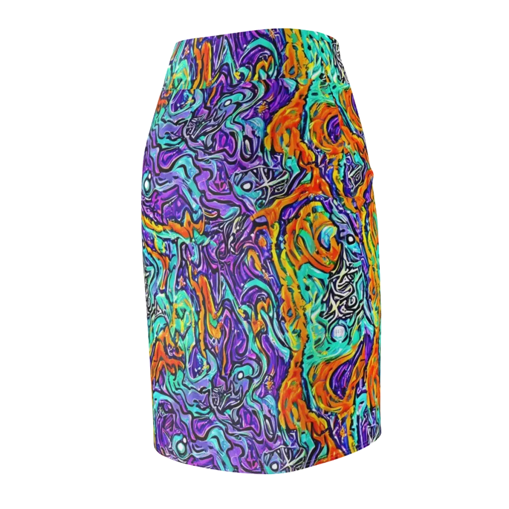 Orchid Frenzy on Pencil Skirt — Back Side