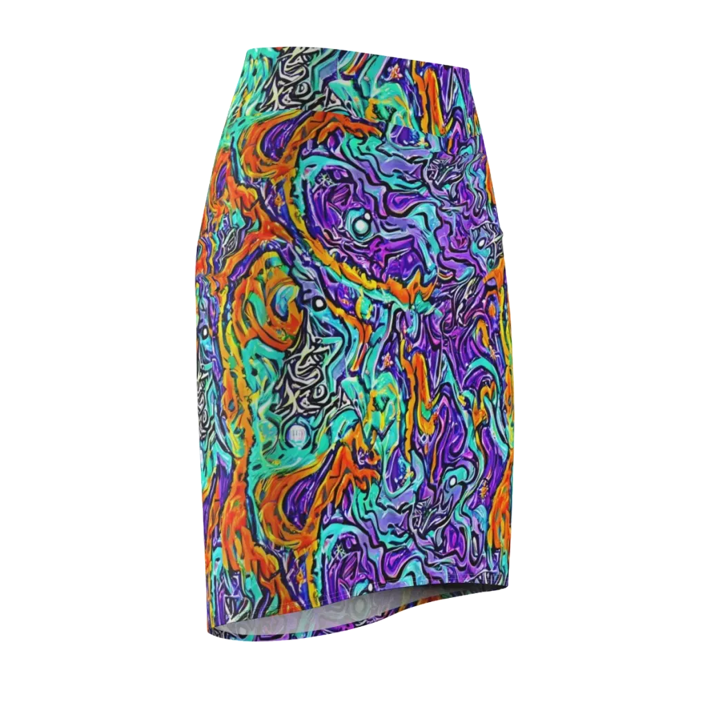 Orchid Frenzy on Pencil Skirt — Front Side