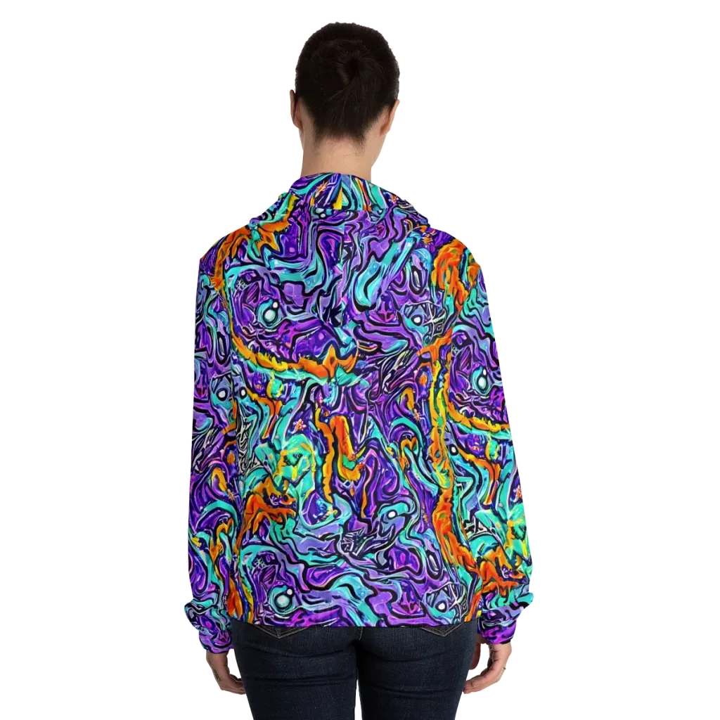 Orchid Frenzy on Women's Full-Zip Hoodie — Back On Person