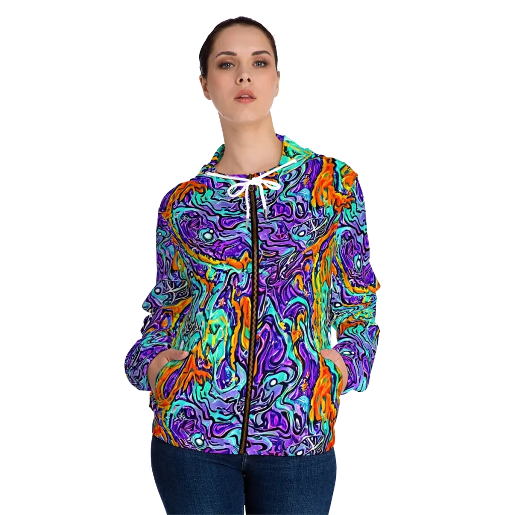 Orchid Frenzy on Women's Full-Zip Hoodie — Front On Person