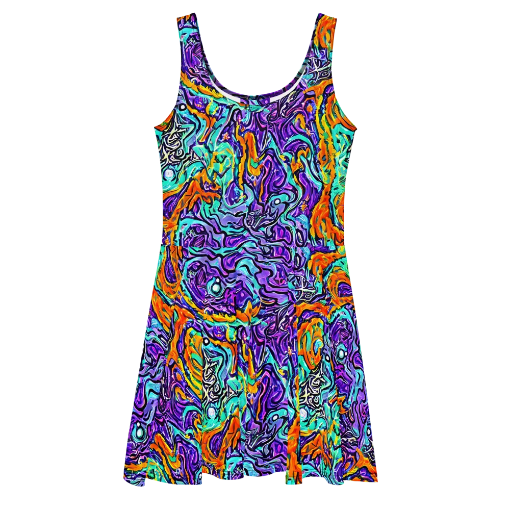 Orchid Frenzy on Skater Dress — Front