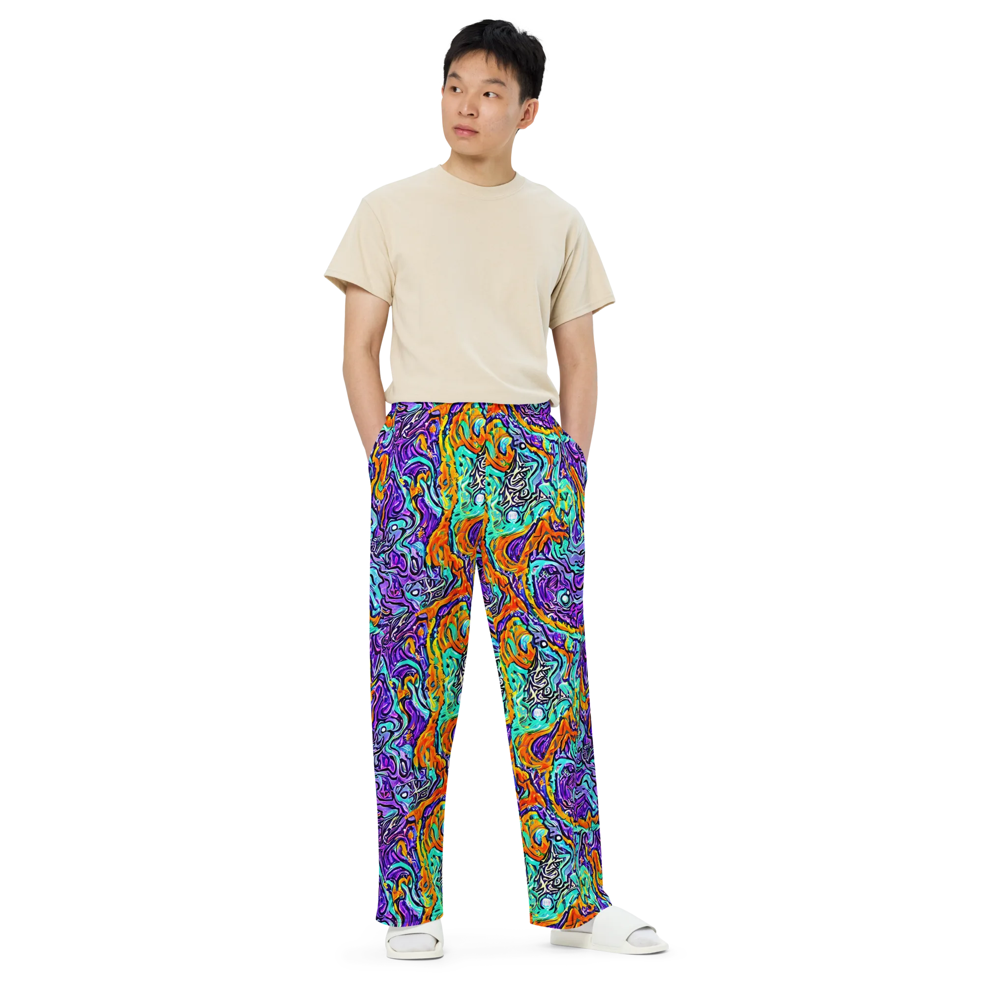 Orchid Frenzy on Wide-Leg Pants — Front