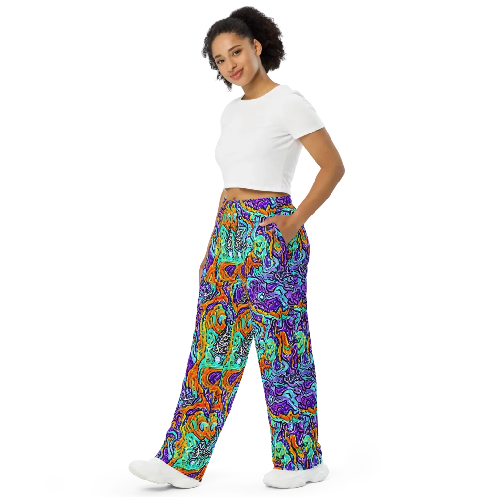 Orchid Frenzy on Wide-Leg Pants — Left Front