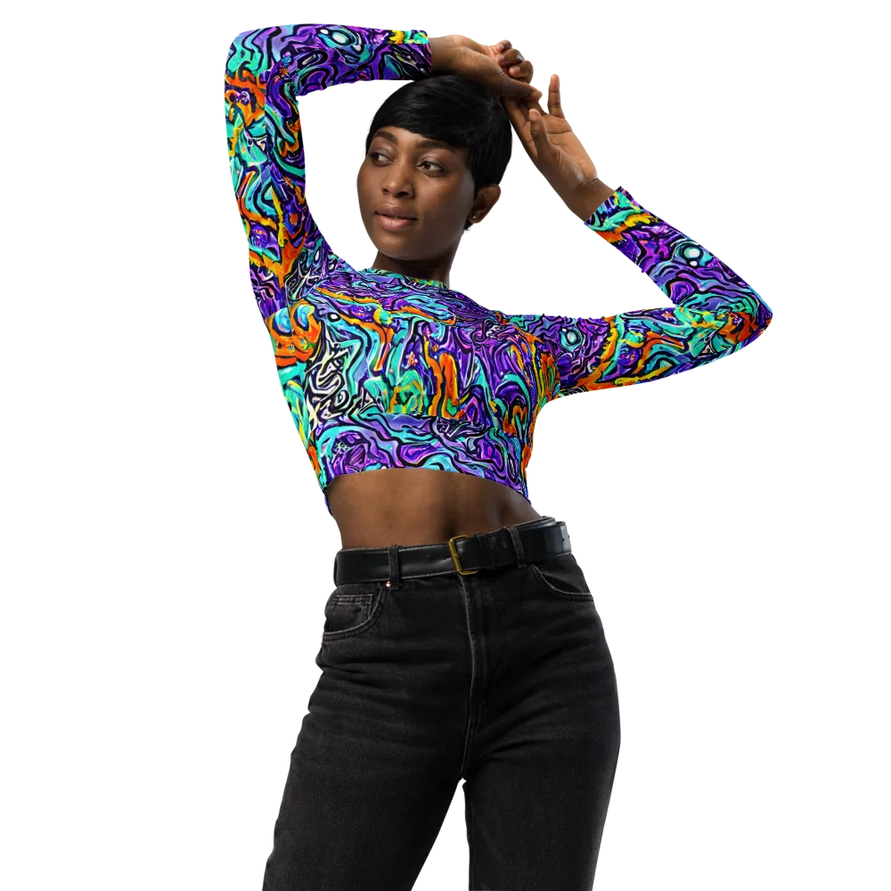 Orchid Frenzy on Long Sleeve Crop Top — Front