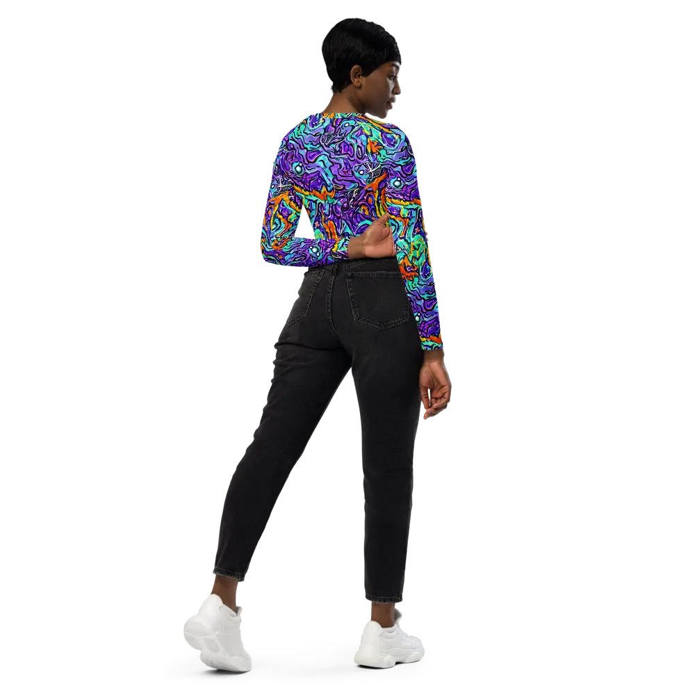 Orchid Frenzy on Long Sleeve Crop Top — Right Back