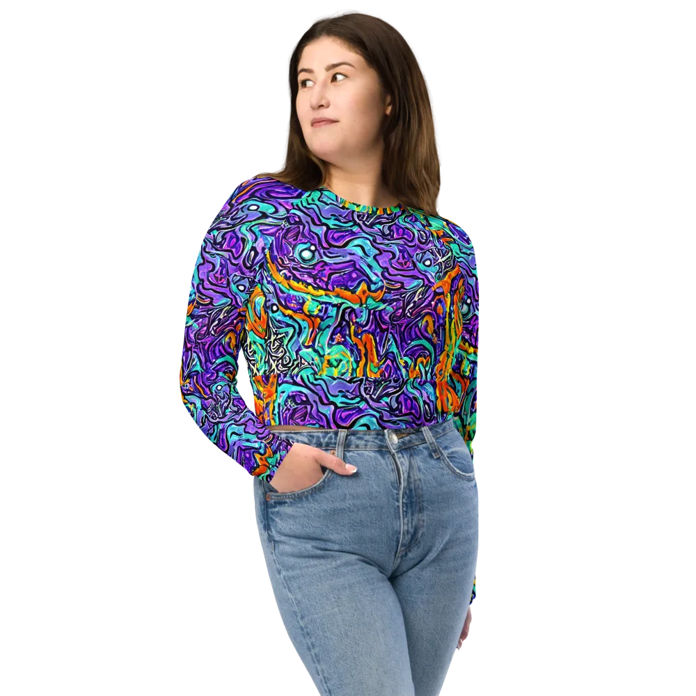 Orchid Frenzy on Long Sleeve Crop Top — Front