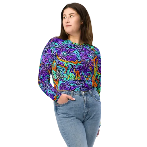 Orchid Frenzy on a Long Sleeve Crop Top