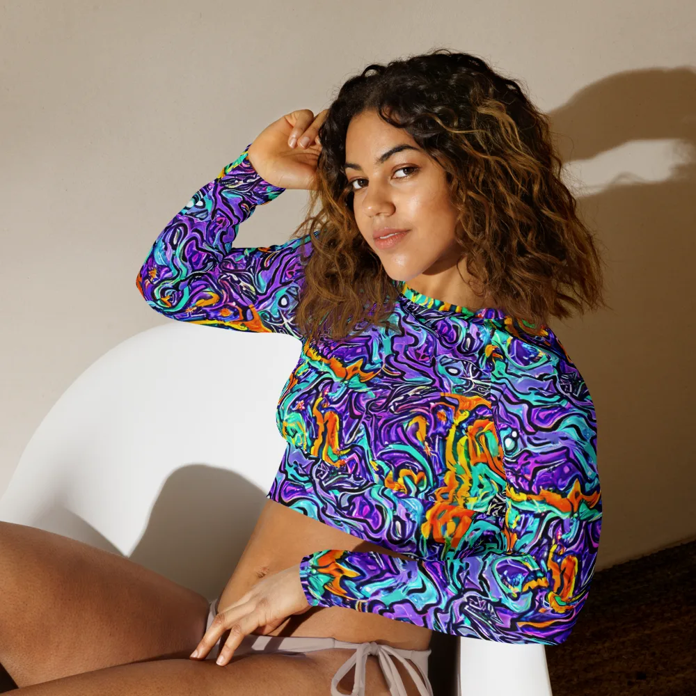 Orchid Frenzy on Long Sleeve Crop Top — Left Front