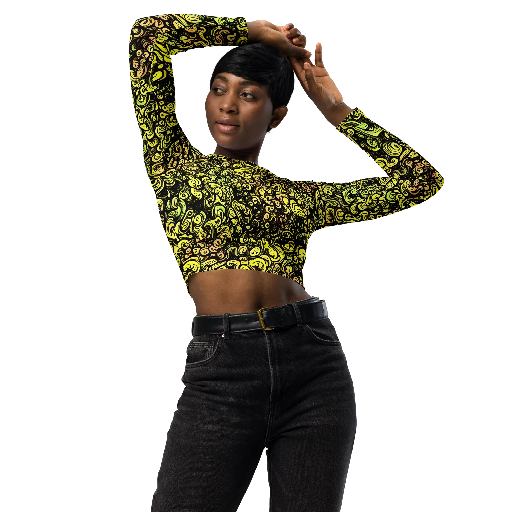 Voltage Arabesque on Long Sleeve Crop Top — Front