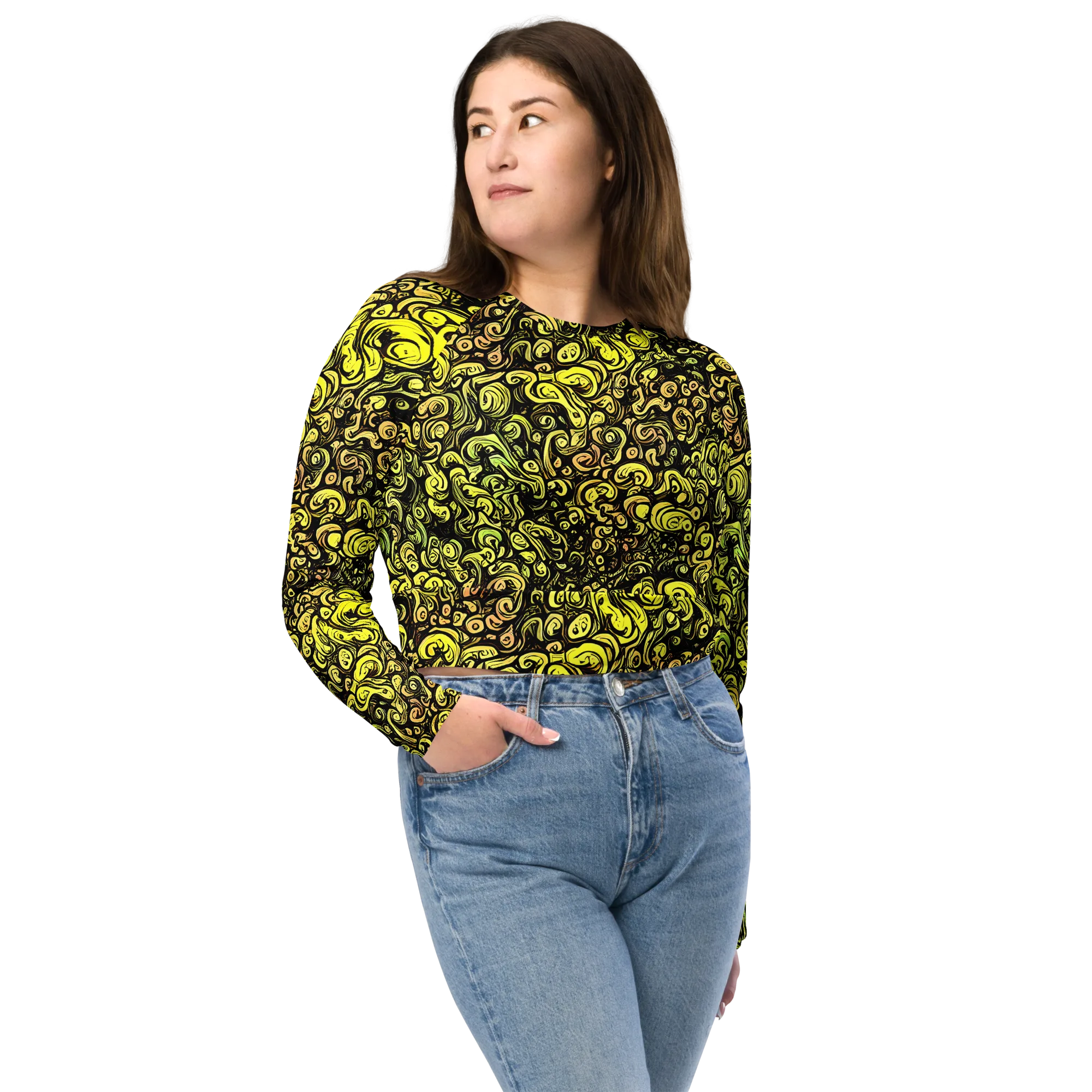 Voltage Arabesque on Long Sleeve Crop Top — Front