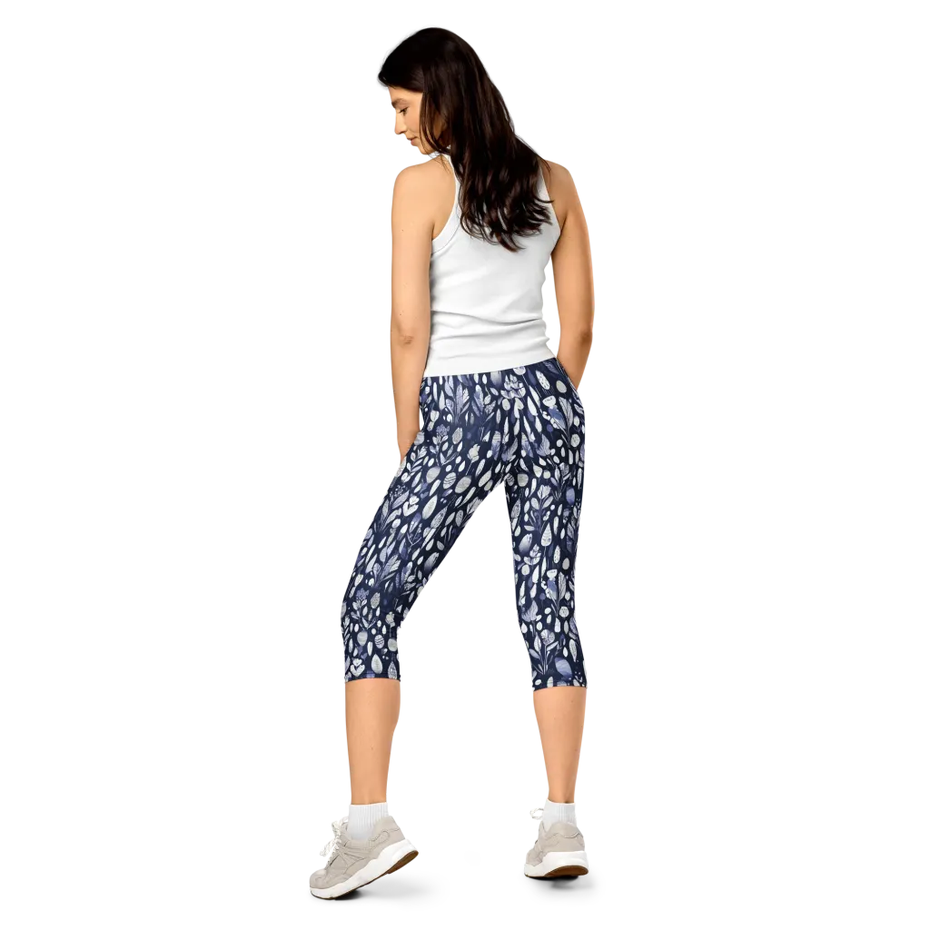 Midnight Herbarium on Capri Leggings — Back