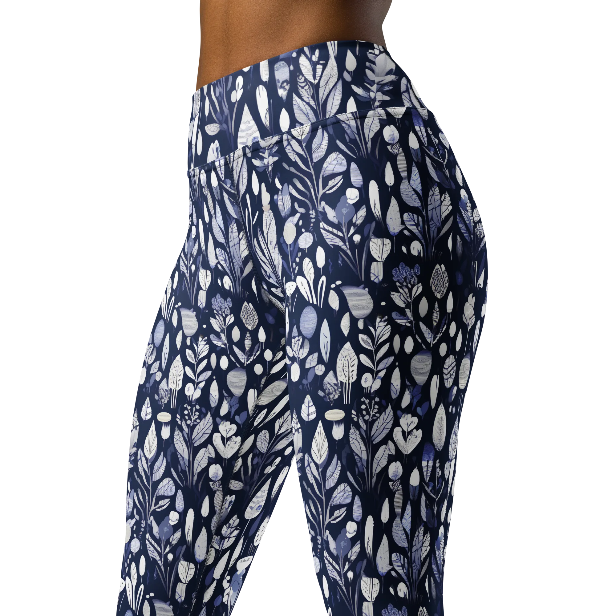 Midnight Herbarium on Yoga Leggings — Left Front