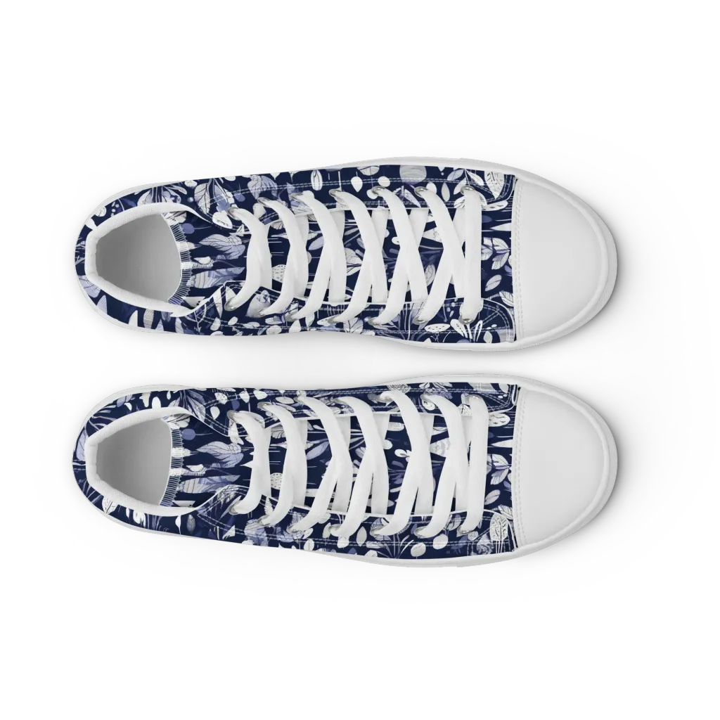 Midnight Herbarium on Men's High Top Canvas Shoes — Front