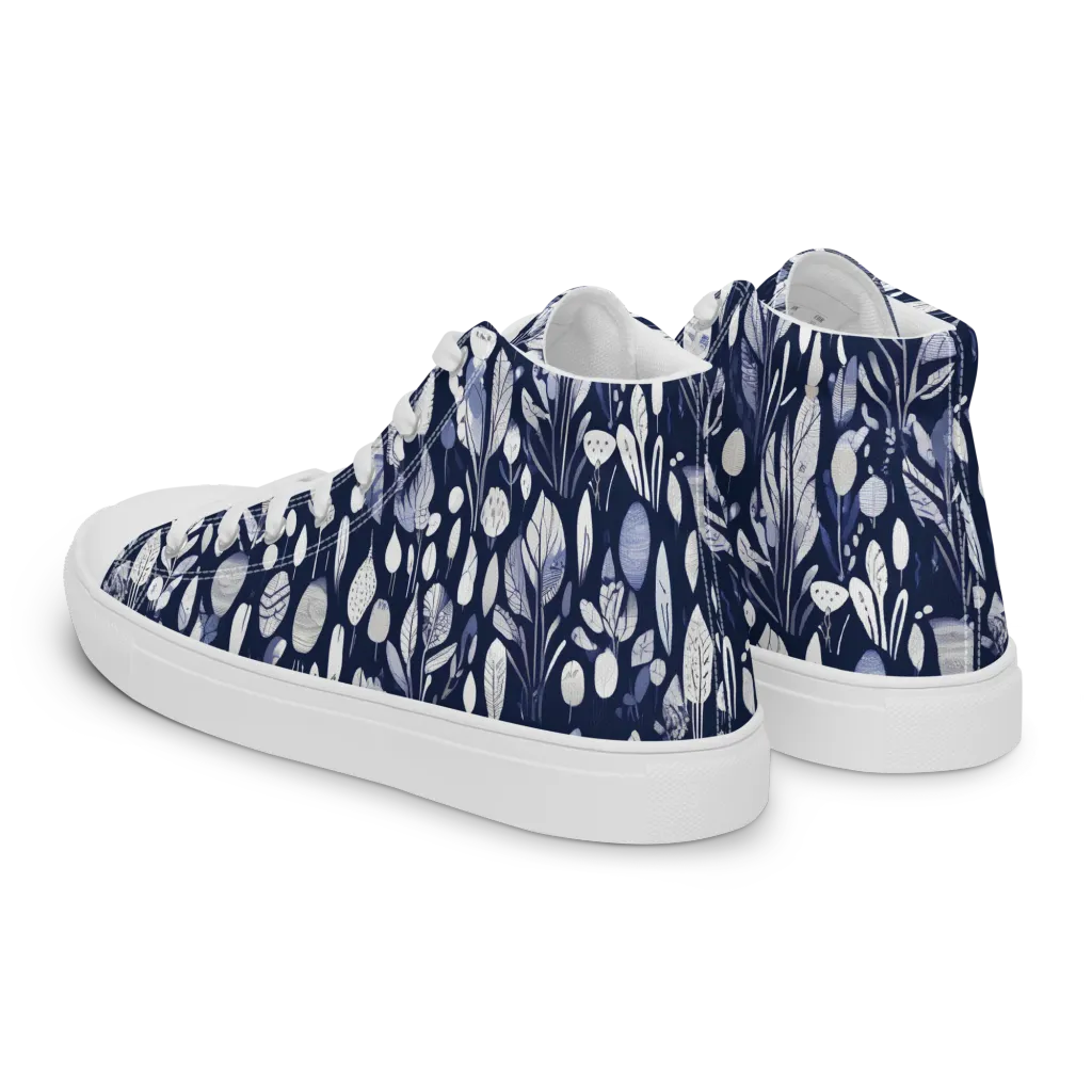 Midnight Herbarium on Men's High Top Canvas Shoes — Left Back