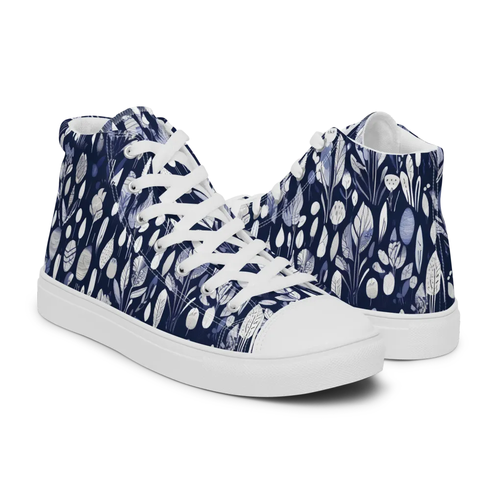 Midnight Herbarium on Men's High Top Canvas Shoes — Right