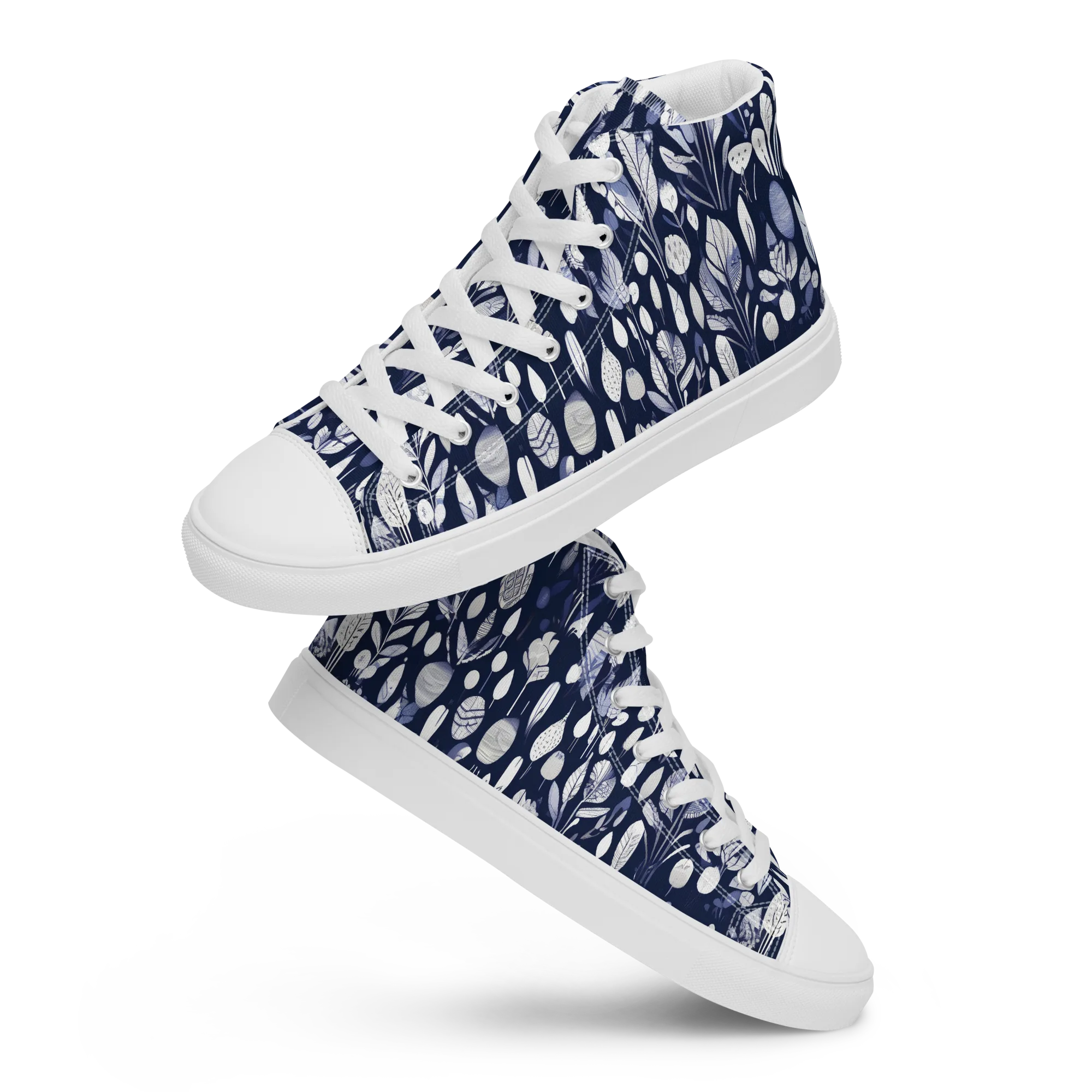 Midnight Herbarium on Men's High Top Canvas Shoes — Front